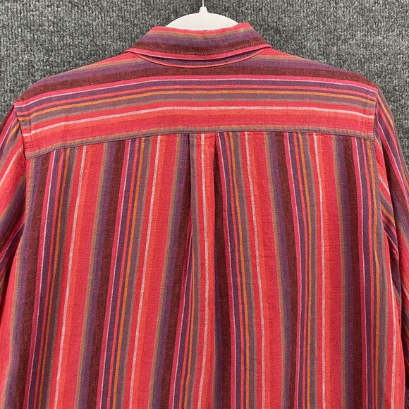 Chaps Blouse Top Womens M Pink Striped Linen Cotton Button Up Lagenlook Coastal - Picture 4 of 9